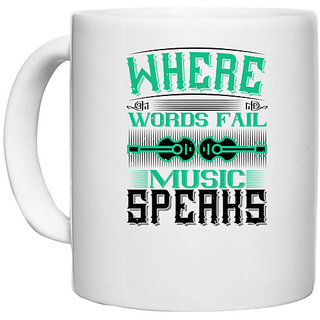                       UDNAG White Ceramic Coffee / Tea Mug 'Music Violin | Where words fail, music speaks' Perfect for Gifting [330ml]                                              