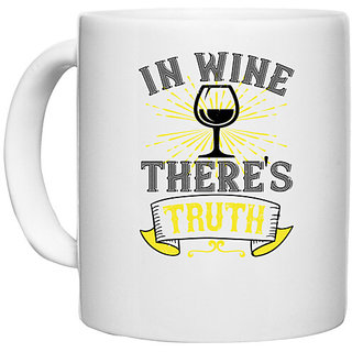                       UDNAG White Ceramic Coffee / Tea Mug 'Wine | 02 In wine ther's truth' Perfect for Gifting [330ml]                                              