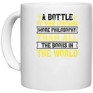                       UDNAG White Ceramic Coffee / Tea Mug 'Wine | A bottle of wine contains more philosophy' Perfect for Gifting [330ml]                                              