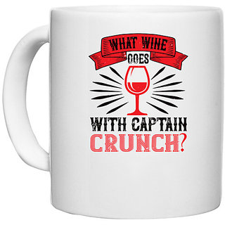                       UDNAG White Ceramic Coffee / Tea Mug 'Wine | What wine goes with captain' Perfect for Gifting [330ml]                                              