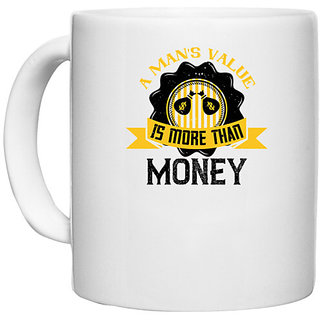                      UDNAG White Ceramic Coffee / Tea Mug 'Job | A man's value is more than money' Perfect for Gifting [330ml]                                              