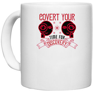                       UDNAG White Ceramic Coffee / Tea Mug 'Job | Covert your time for discovery' Perfect for Gifting [330ml]                                              