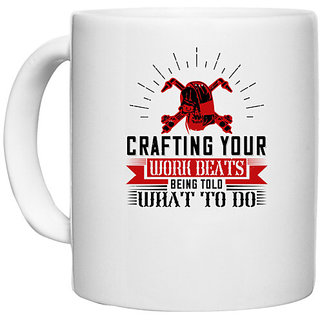                       UDNAG White Ceramic Coffee / Tea Mug 'Job | Crafting your work being told what to do' Perfect for Gifting [330ml]                                              