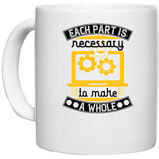                       UDNAG White Ceramic Coffee / Tea Mug 'Job | Each part is necessary to make a whole' Perfect for Gifting [330ml]                                              