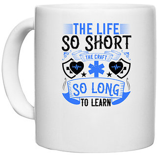                       UDNAG White Ceramic Coffee / Tea Mug 'Job | The life so short, the craft so long to learn' Perfect for Gifting [330ml]                                              