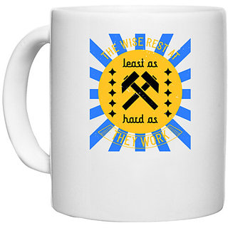                       UDNAG White Ceramic Coffee / Tea Mug 'Job | The wise rest at least as hard as they work' Perfect for Gifting [330ml]                                              
