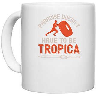                       UDNAG White Ceramic Coffee / Tea Mug 'Skiing | Paradise doesnt have to be tropica' Perfect for Gifting [330ml]                                              