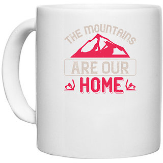                      UDNAG White Ceramic Coffee / Tea Mug 'Skiing | The mountains are our home' Perfect for Gifting [330ml]                                              