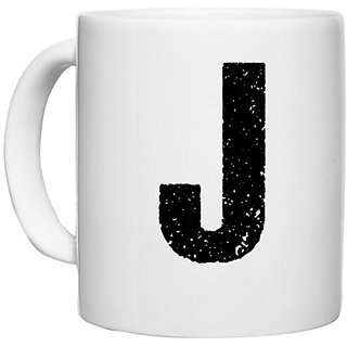                       UDNAG White Ceramic Coffee / Tea Mug 'Alphabet | J' Perfect for Gifting [330ml]                                              