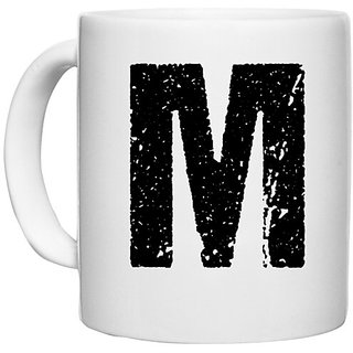                       UDNAG White Ceramic Coffee / Tea Mug 'Alphabet | M' Perfect for Gifting [330ml]                                              
