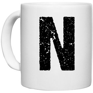                       UDNAG White Ceramic Coffee / Tea Mug 'Alphabet | N' Perfect for Gifting [330ml]                                              