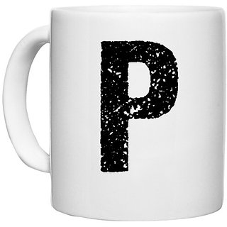                       UDNAG White Ceramic Coffee / Tea Mug 'Alphabet | P' Perfect for Gifting [330ml]                                              