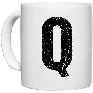                       UDNAG White Ceramic Coffee / Tea Mug 'Alphabet | Q' Perfect for Gifting [330ml]                                              