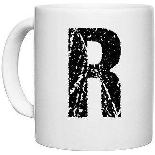                       UDNAG White Ceramic Coffee / Tea Mug 'Alphabet | R' Perfect for Gifting [330ml]                                              