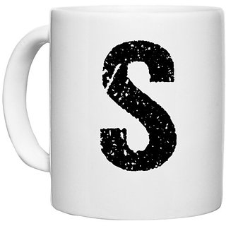                       UDNAG White Ceramic Coffee / Tea Mug 'Alphabet | S' Perfect for Gifting [330ml]                                              