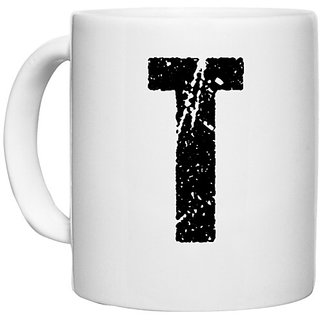                       UDNAG White Ceramic Coffee / Tea Mug 'Alphabet | T' Perfect for Gifting [330ml]                                              
