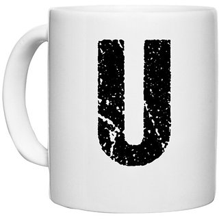                       UDNAG White Ceramic Coffee / Tea Mug 'Alphabet | U' Perfect for Gifting [330ml]                                              