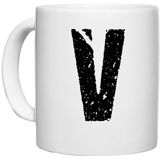                       UDNAG White Ceramic Coffee / Tea Mug 'Alphabet | V' Perfect for Gifting [330ml]                                              