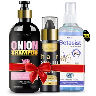 BetaOrganic Combo  pack For Onion shampoo  Hairfall  Dandruff Control  + hair serum  Sanitizer Free pack of 3