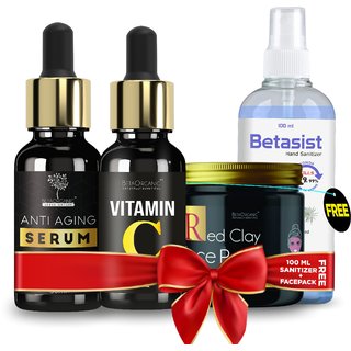                       BetaOrganic Combo pack For Face serum Vitamin  + anti aging Best Serum for Glowing Skin and removes Pimples +sanitizer                                              