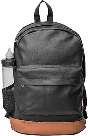Elegant Leatherette Laptop Backpack Black and Tan