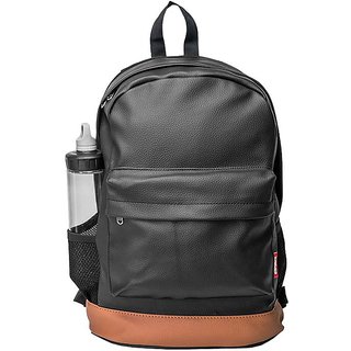                       Elegant Leatherette Laptop Backpack Black and Tan                                              