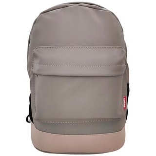                       Elegant Leatherette Laptop Backpack Grey and Beige                                              
