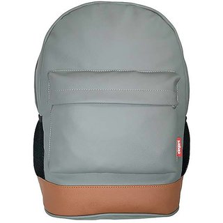                       Elegant Leatherette Laptop Backpack Grey and Tan                                              