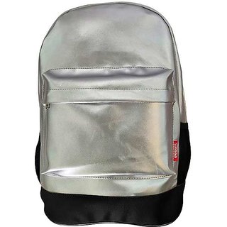                       Elegant Leatherette Laptop Backpack Silver and Black                                              
