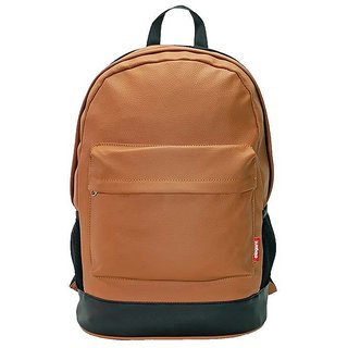                       Elegant Leatherette Laptop Backpack Tan and Black                                              
