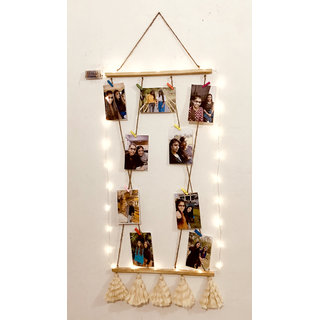 Khush Its Amazing Wooden Hanging Cross 2 Stick Pine  Photo Display Picture Organizer with Wood Clips LED Light
