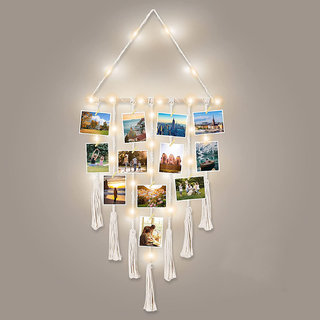 Khush Its Amazing Hanging Photo Display 7 Line Rope With LED Light Macrame Wall Hanging Pictures Home Decor Gift for Apa