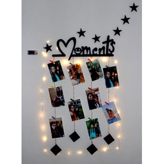 Khush Its Amazing Wooden Moments With Squre Heart Hanging Up down With LED Light Photo Display Picture Frame Collage Pic