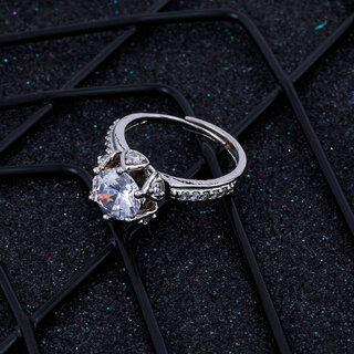 Silver Shine Round Dimond Adjustable Fancy Look Finger Ring For Women And Girl
