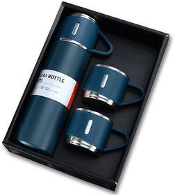 Aradhya Shoppe - Stainless Steel Food Grade Vacuum Flask Set with 3 Steel Cups Combo - 500ml - Hermetic  Odorless  Kee