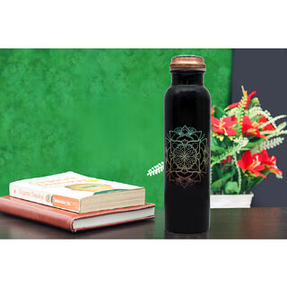 Divian Exclusive Mandal Printed Copper Bottle Matt Finish Yoga Water Bottle 950ml