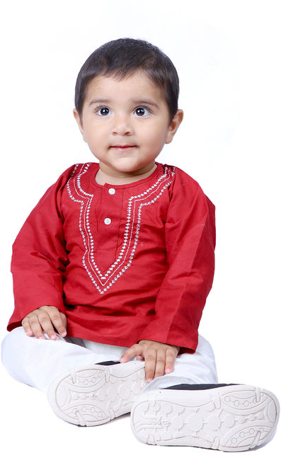 Buy Kid Kupboard Baby Boys Dark Red Kurta and White Pajama Online