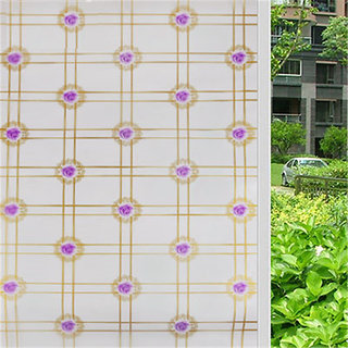                       JAAMSO ROYALS Purple Flower Square Self Adhesive UV Protective Vinyl Window Sticker For Home & Office ( 500 CM X 45 CM )                                              