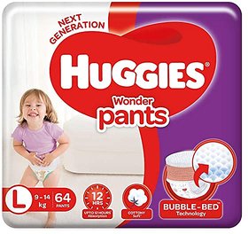 Huggies Wonder Pants Large (L) Size Baby Diaper Pants, 64 count, with Bubble Bed Technology for comfort
