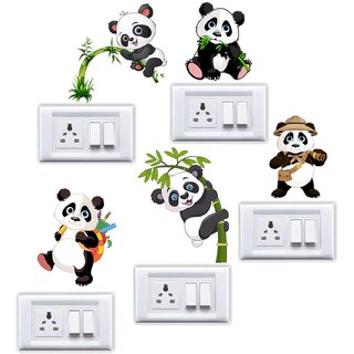 Walltech Vinyl Panda Switch Board Wall Decoration Sticker (Multicolor)