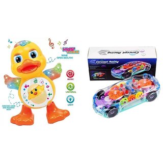 Aurapuro kids transparent car with dancing duck toy combo