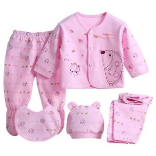 Aurapuro New Born 0-3 Months Only) Complete Clothes Set of 5 Pcs. 1 pc. Baby Bib 1 pc. Baby Cap (pink)