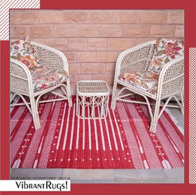 Rugmoda Handmade 100 CottonRugs/durrie for Living- Dwar Design Floor Mat (Length180Cm,Width120cm) Red,White