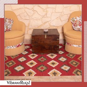 Rugmoda Handmade Cotton Woollen Rugs/durrie for Living - Barfi Design Floor Mat - (Length200 cm,Width140cm) Red