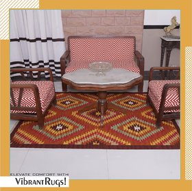 Rugmoda Handmade Cotton Woollen Rugs/durrie for Living - Choki Design Floor Mat -  (Length200 cm,Width140cm)-Orange /m