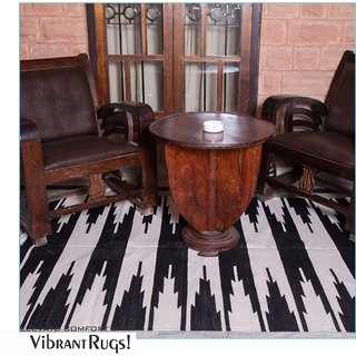 Rugmoda Handmade 100 CottonRugs/durrie for Living - Kinaara Design Floor Mat (Length180Cm,Width120cm) Black,White