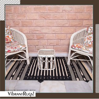 Rugmoda Handmade 100 Cotton Rugs/durrie for Living - Kaaldwar- Design Floor Mat (Length150Cm,Width90cm) Black/White