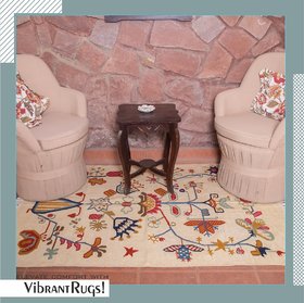 Rugmoda Handmade Cotton Woollen Rugs/durrie for Living -  Fool Design Floor Mat -  (Length180Cm,Width120cm)-White,Red,