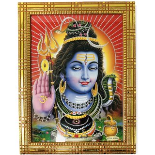 Reprokart Lord Mahadev Blessing Religious Photo Frame With Sparkle Finishing Work Wall Hanging  Puja Room