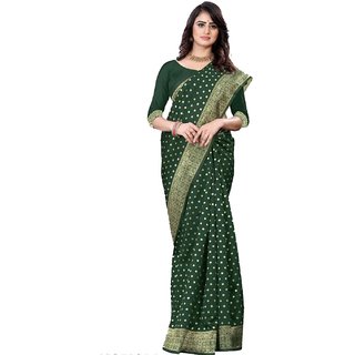 A2 Fashions Green Silk saree with polka prints golden zari border A2 Fashions Green Silk saree with polka prints golden zari border